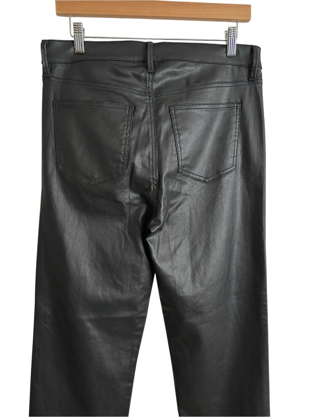 ANN TAYLOR High Rise Coated Straight Pants Black Faux Leather Vegan Leather Sz 8 - Picture 7 of 15